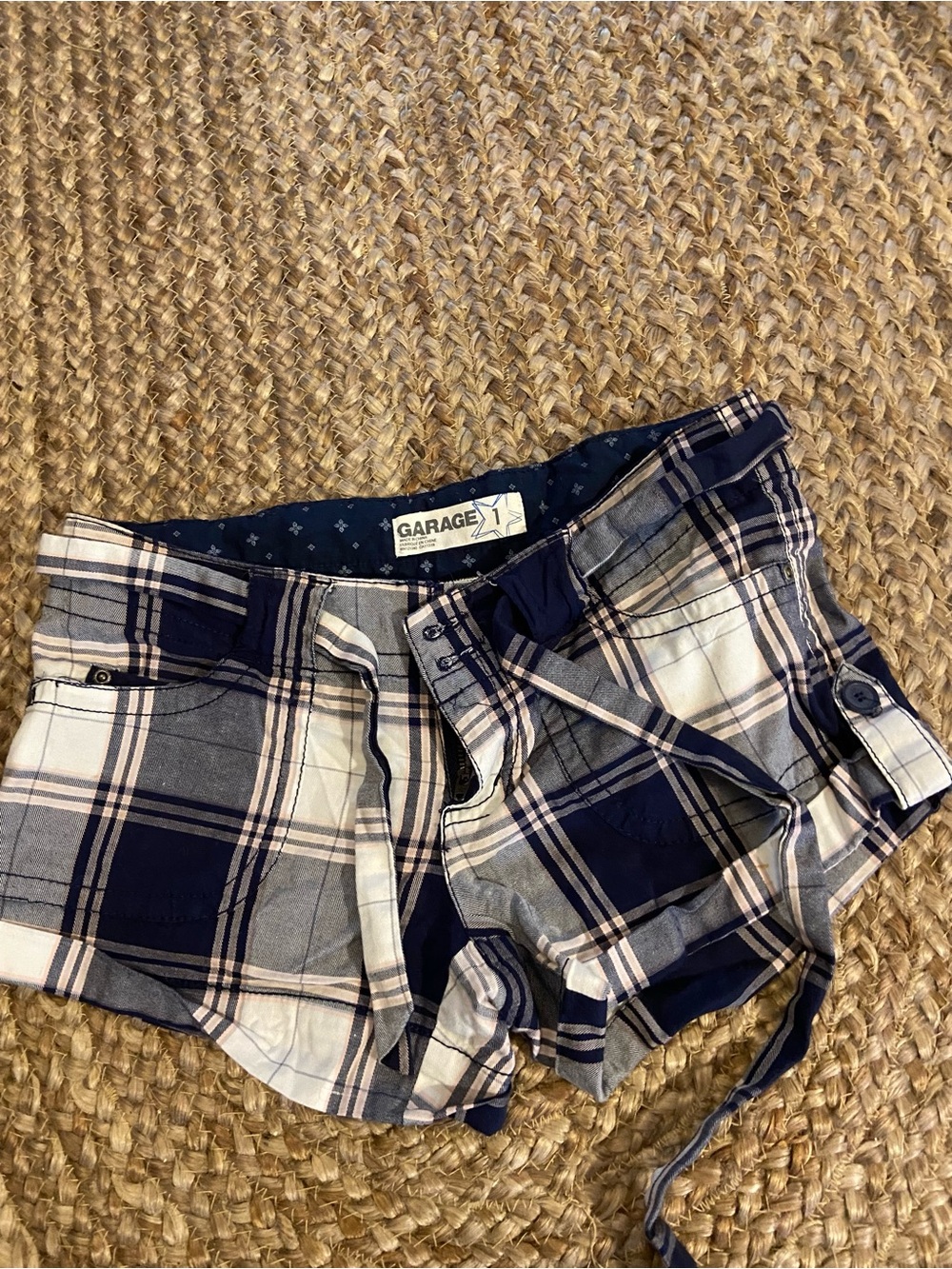 Garage Navy, White and Light Pink Plaid Shorts